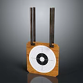Garden Ornament With Wooden Base Metal Rods And White Target Design