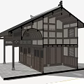 Ancient Architecture Traditional Wooden Corridor With Carved Eaves And Lattice Windows