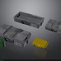 Gray Cargo Crates With Green Barrel And Yellow Container Setup