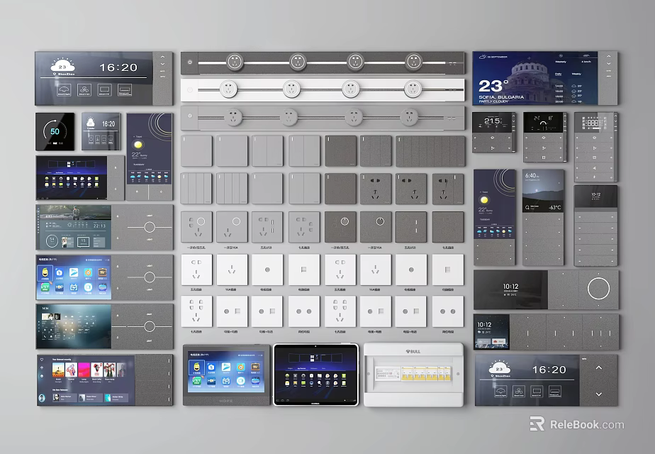 Smart Switch Panels with Various Designs Screens Temperature Control and Functions for Home Use 3d model 