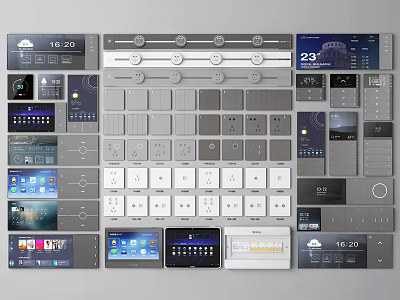 Smart Switch Panels with Various Designs Screens Temperature Control and Functions for Home Use 3d model