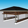 Traditional Pavilion Design With Black Tiled Roof Wooden Structure And Railings