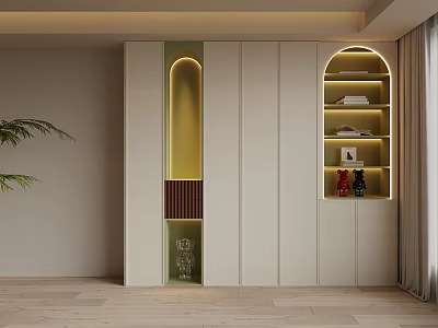 Modern White Storage Cabinet With Arched Open Shelves And Decorative Lighting 3d model