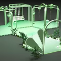 Green Decorative Archway With Swing Pathway And Lush Plants Lighting Design 3d model