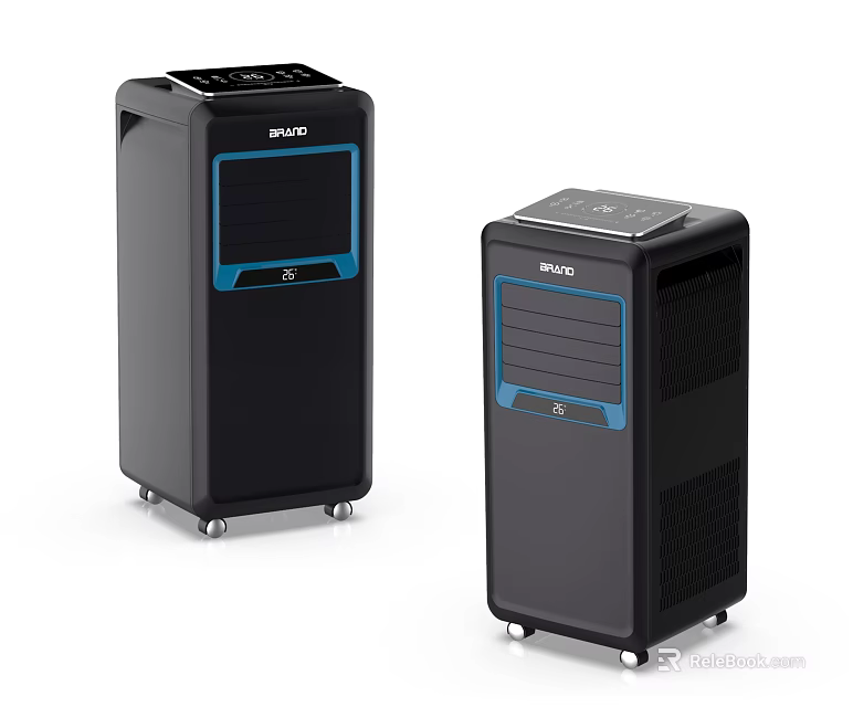BREEZE Black Air Cooler Fans With Blue Accents And Portable Wheels 3d model 