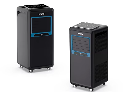 BREEZE Black Air Cooler Fans With Blue Accents And Portable Wheels 3d model