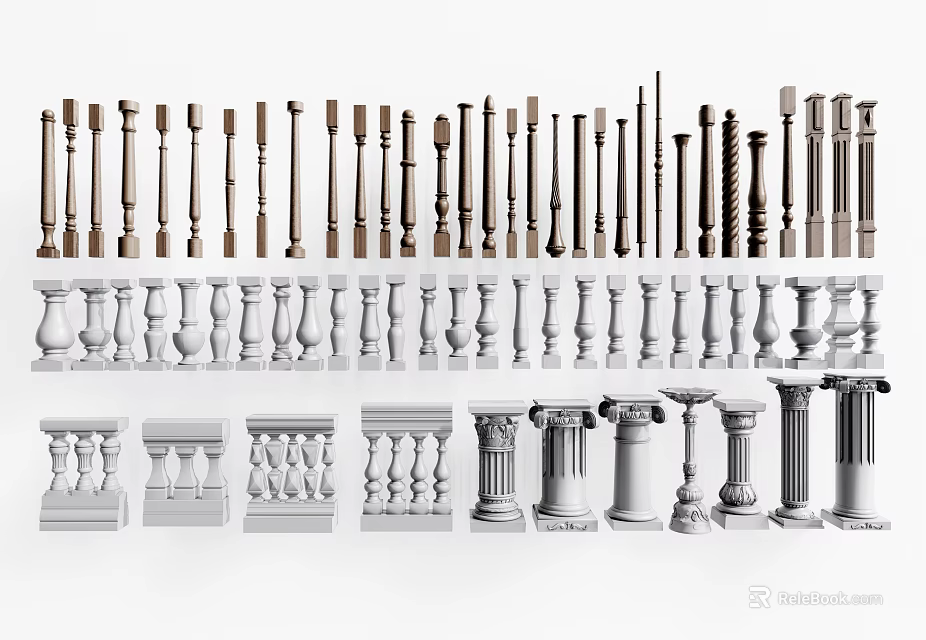 Various Baluster Designs Featuring Classic And Modern Styles For Architectural Use 3d model