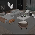 Modern Living Room Setup With Sofa Coffee Table Set Accent Chairs And Decorative Rug