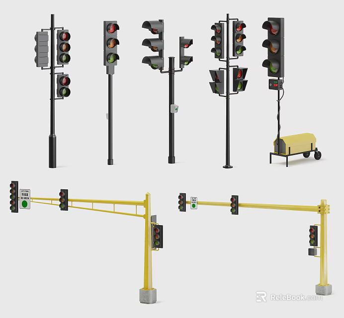 Outdoor Traffic Lights With Different Pole And Arm Mounted Designs 3d model