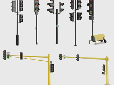 Outdoor Traffic Lights With Different Pole And Arm Mounted Designs 3d model
