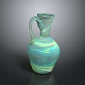 Handcrafted Glass Vase Sculpture With Blue Green White Swirl Pattern And Handle