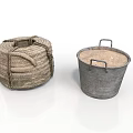 Woven Rope Coil and Metal Bucket with Handles for Household Items