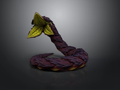 3D Model of Snake with Purple Scaled Body and Yellow Head Design 3d model