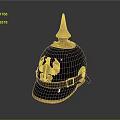 Vintage Military Helmet With Gold Spike Eagle Emblem And Leather Strap
