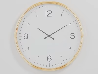 Simple Modern Wall Clock With White Dial Black Hands And Golden Frame 3d model