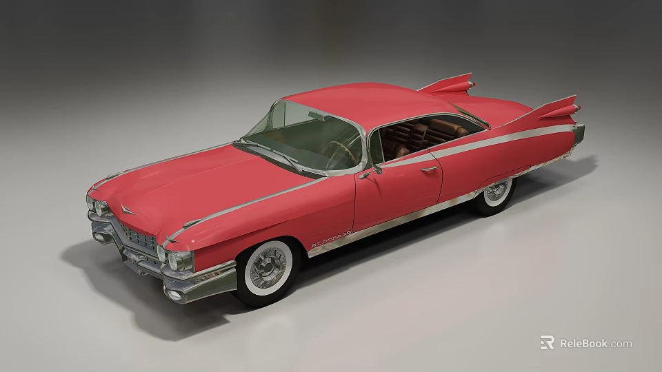Red Vintage Classic Car With Sleek Body Tailfin Design And Chrome Accents 3d model 