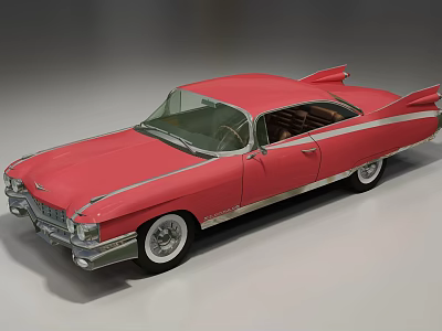 Red Vintage Classic Car With Sleek Body Tailfin Design And Chrome Accents 3d model