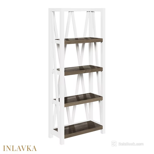 Modern White X Frame Multi tier Storage Shelf With Wooden Shelves For Home 3d model 