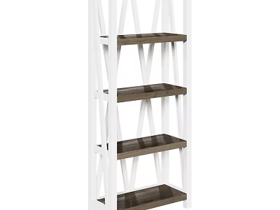 Modern White X Frame Multi tier Storage Shelf With Wooden Shelves For Home 3d model