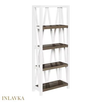 Modern White X Frame Multi tier Storage Shelf With Wooden Shelves For Home 3d model