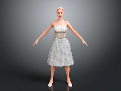 A Woman With Pink Hair In Stylish Sleeveless Sequin Dress On Gray Background 3d model