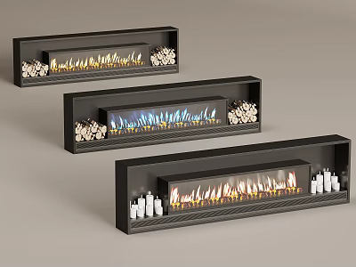 Modern Fireplace Designs Featuring Realistic Flame Effect And Decorative Logs In Black Frame 3d model