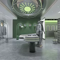 Contemporary Clothing Store Interior With Glass Doors Display Racks Green Walls And Bright Lighting