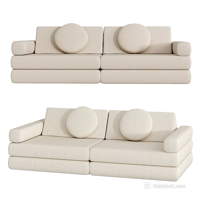 Modern Beige Loveseat Sofa With Round Pillows And Simple Lines 3d model