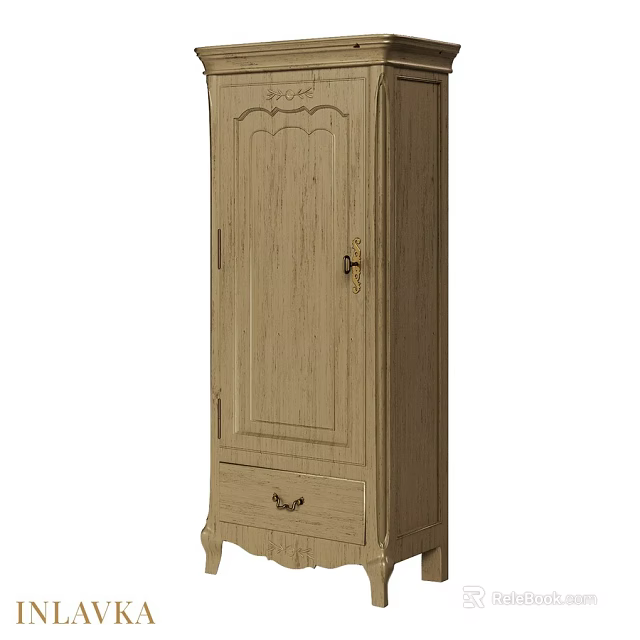 Vintage Light Wood Chest of Drawers With Carved Details and Single Door 3d model 