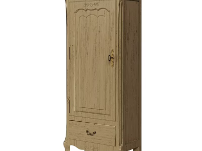 Vintage Light Wood Chest of Drawers With Carved Details and Single Door 3d model