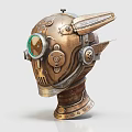 Vintage Brass Steampunk Helmet With Mechanical Gears Green Lens And Metal Base