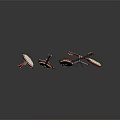 Red Banjos In Various Styles Displayed On Stands With Gray Background