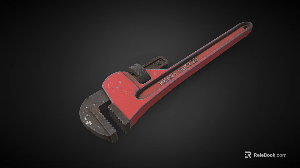Red RIDGID 828 Pipe Wrench With Adjustable Jaws And Scuffed Metal Surface 3d model 