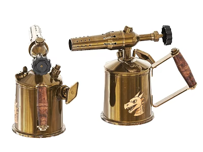 Industrial Equipment Brass Blowtorches With Wooden Handles And Dragon Designs 3d model