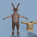 3D Horned Character Model Wearing Vest And Pants With Unfolded Garment