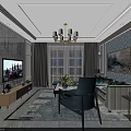 Modern Living And Dining Area Interior Design With Chandelier Sofa Coffee Table And TV
