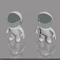 Two White Astronaut Figurines With Silver Helmets On Gray Background With Reflections 3d model
