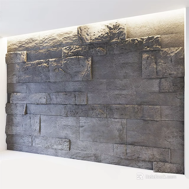 Gray Stone Background Wall With Natural Texture And Irregular Blocks For Modern Interior 3d model