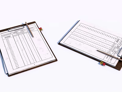 Two Clipboards With Printed Forms And Pens On White Background 3d model