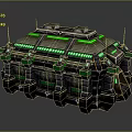 Sci Fi Mechanical Structure With Gray Metallic Body And Green Illuminated Lines 3d model