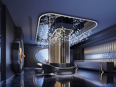 Modern Bar Interior With Hanging Lighting And Seating 3d model