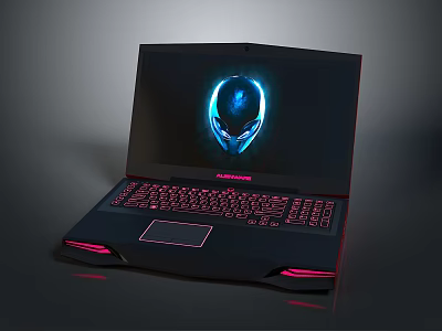 Alienware Gaming Laptop With Red Backlit Keyboard And Alien Head Logo On Screen 3d model