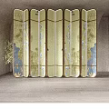 Decorative Multi Panel Screen With Floral Patterns Wooden Frame And Soft Tones 3d model