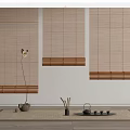 New Chinese-style Roller Shutter Roller Shutter Partition Door Curtain Rattan Carpet Green Planting Flower Art Tea Set 3d model