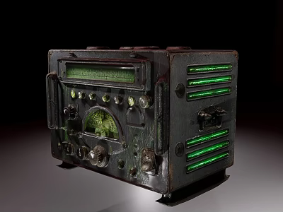 Vintage Retro Electrical Appliance Old Fashioned Radio With Green Indicator Lights And Knobs 3d model
