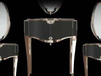 Elegant Black Console Table With Silver Metal Frame And Mirror Accent Design 3d model