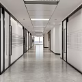 Modern Office Corridor With Glass Doors Black Handles And Bright Lighting