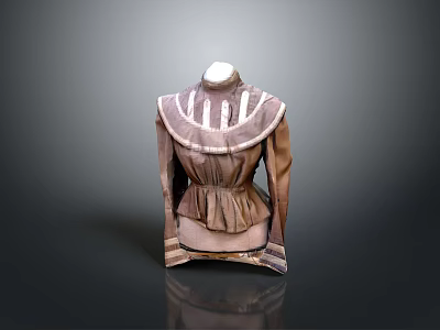 Elegant Brown Blouse With Ruffled Collar Pleated Hem And Fitted Waist Design 3d model