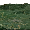 Artistic Wall Decor Map With Green Terrain Yellow Outline And Mountainous Regions