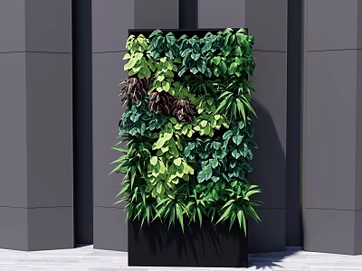 Vertical Green Plant Wall With Various Lush Green Leaves In Black Frame 3d model